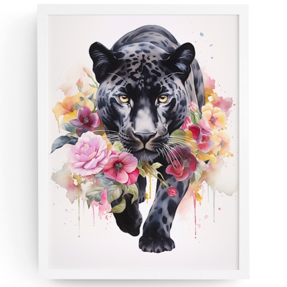 Creative Path Studios Other - Watercolor Black Jaguar Wall Art Print Unframed - Majestic Jungle Elegance